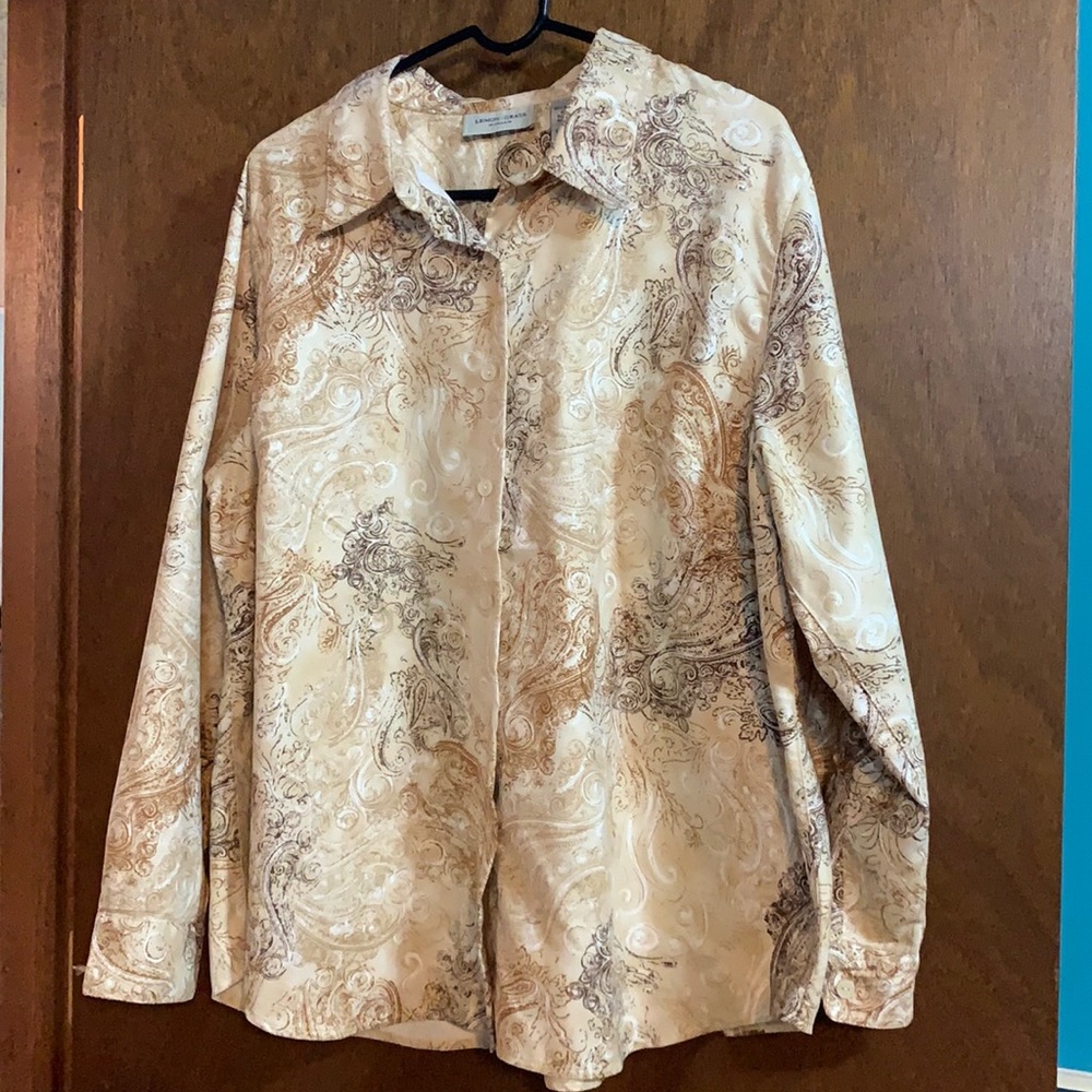 Lemongrass Size 20 Suede Feel Polyester Long Sleeve Tan & Brown Paisley Shirt